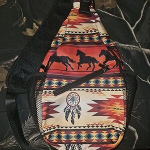 Southwestern Pattern Sling Bag with Horses